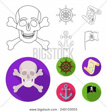 Pirate, Bandit, Rudder, Flag .pirates Set Collection Icons In Outline, Flat Style Vector Symbol Stoc