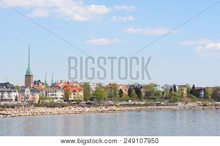 View From The Shore Of Munkkisaari District In Helsinki