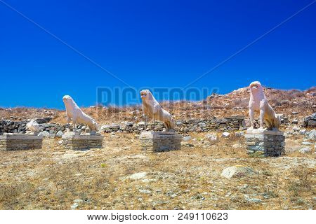 Ancient Ruins In The Island Of Delos In Cyclades, One Of The Most Important Mythological, Historical