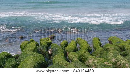 Beautiful ocean and wave in sunny day, Laomei Green Reef in Taipei, Taiwan