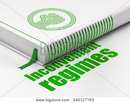 Political Concept: Closed Book With Green Uprising Icon And Text Inconvenient Regimes On Floor, Whit