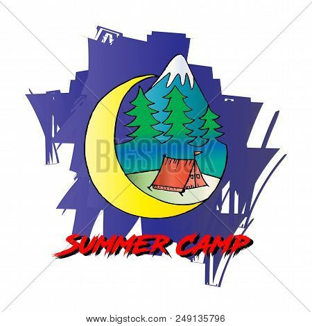 Camping Landscape. Summer Camp Kids Logo Concept Illustration