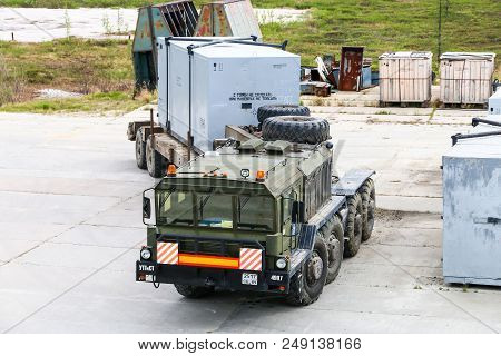 Yamal, Russia - June 19, 2018: Green Heavy Semi-trailer Truck Kzkt-7428 Rusich In The City Street.