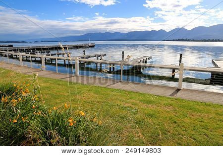 A Boat Dock At Flathead Lake In Polson, Mt
