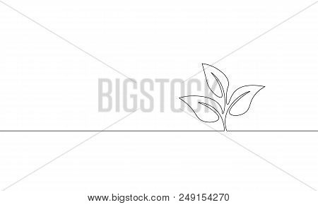 Single Continuous Line Art Growing Sprout. Plant Leaves Seed Grow Soil Seedling Eco Natural Farm Con