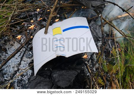 A Book Burning On A Bonfire, Oytdoor Closeup