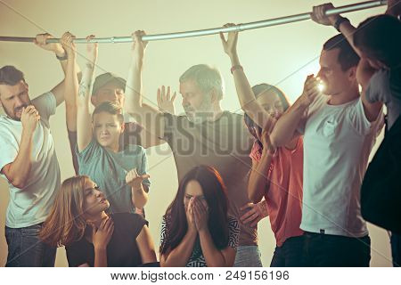 Smell Of Sweat. Sweaty Armpits. Man In Bus Or Public Transport. The Unhappy People Near Man. Hyperhi