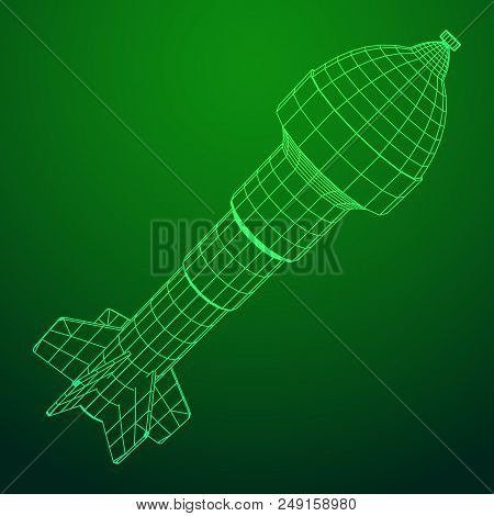Missile, Nuclear Bomb Or Mortar Mine Wireframe Low Poly Mesh Vector Illustration