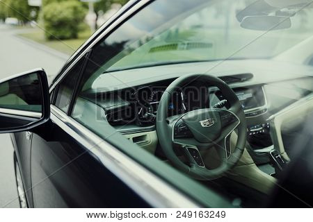 Moscow, Russia - May 22, 2018: Cadillac Xt5 Car Is Parked At Vdnh Territory In Moscow