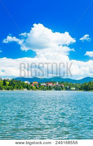 Panorama Of Beautiful Town Of Fuzine On Lake Bajer, Gorski Kotar, Croatia