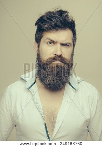 Man Brutal Bearded Hipster Close Up. How To Grow Great Beard. Ways Optimize Your Facial Hair. Beard 