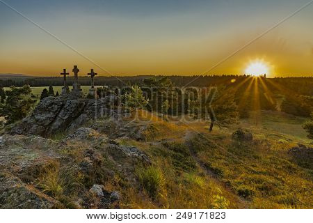 Slavkovsky Les Mountains In Summer Sunny Nice Evening Near Krizky Area