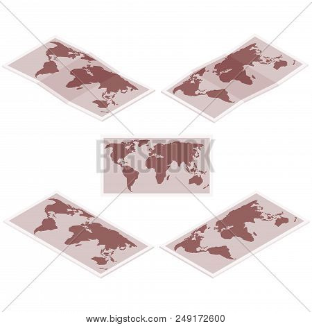 Vector Flat Isometric World Map Travel Navigation Set