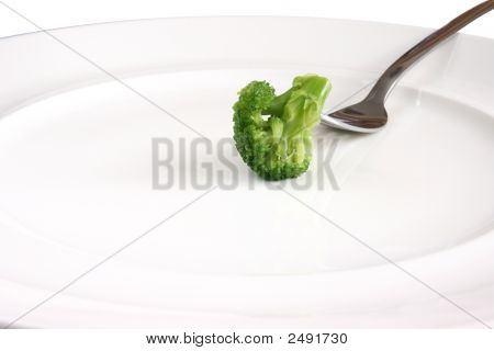 Stuk van Broccoli op wit bord.