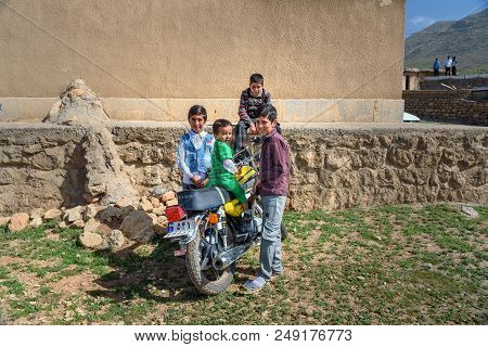 Lorestan Province, Iran - April 1, 2018: Iranian Young Boys On Motobike On Wedding Ceremony In The V