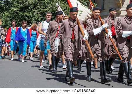 Prague, Czech Republic - July 1, 2018: People Parading At Sokolsky Slet, A Once-every-six-years Gath
