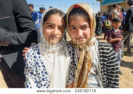 Lorestan Province, Iran - April 1, 2018: Iranian Young Girls On Wedding Ceremony In The Village.