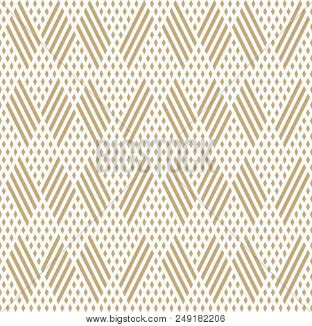 Golden Vector Geometric Seamless Pattern. Abstract Graphic Background With Diagonal Lines, Small Rho