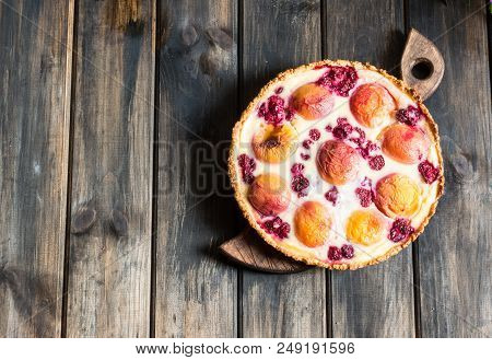 Rustic Open Pie With Peach And Raspberry, French Galette . Peach Tart. Raspberry Tart. Tartalette Wi