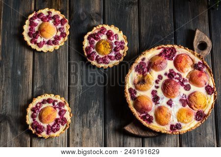 Rustic Open Pie With Peach And Raspberry, French Galette . Peach Tart. Raspberry Tart. Tartalette Wi