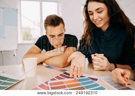 Coworkers Communication At Work, Friendly Atmosphere And Comradery. Creative Office Life. Graphic De