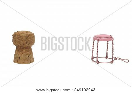 Champagne Cork And Muselet Pink Isolated On White With Clipping Path