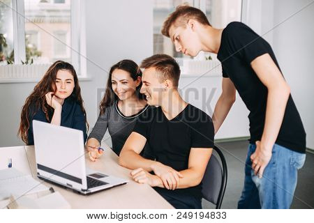 Business Team Communication. Ideas Brainstorming. Young Male And Female Designers Discussing, Creati