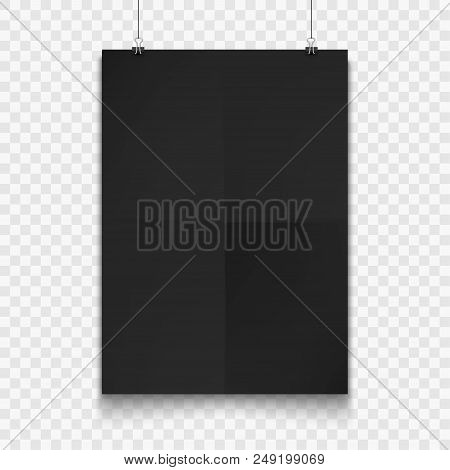 Stock Vector Illustration Realistic Mockup Poster Black Vertical. Isolated On A Transparent Checkere