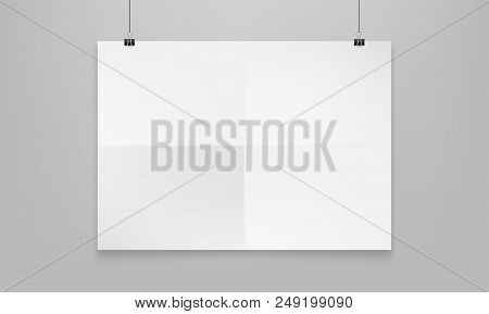 Stock Vector Illustration Realistic Mockup Poster White Horizontal. Isolated On A Gray Background Ep