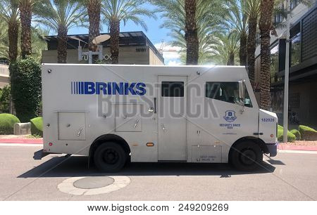 Scottsdale,Az/USA - 7.12.18: The Brink's Company,  Founded in 1859 by Perry Brink of Chicago, Illinois, is an American security and protection company, known for its bullet-resistant armored trucks.