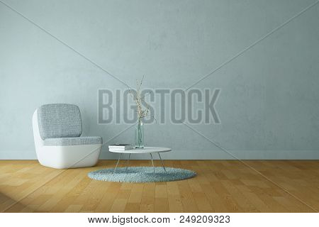 Bright Room With Grey Chair In Front Of A Light Grey Wall 3d Illustration