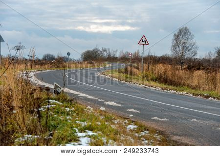 The Highway Passes Through The Autumn Field