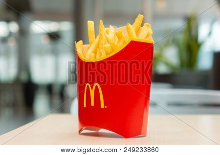Moscow, Russia, March 15 2018: McDonald's Big Mac hamburger menu, French Fries and Coca Cola