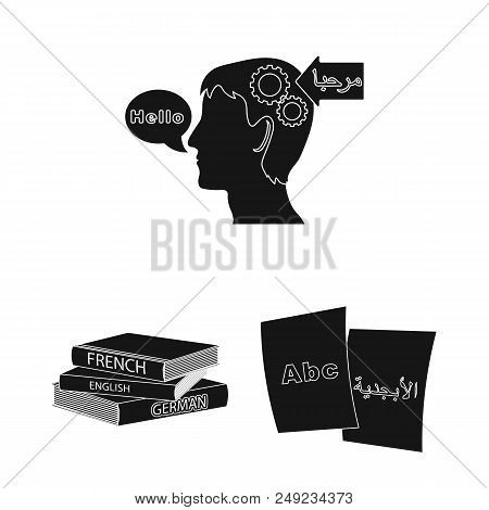 Translator And Linguist Black Icons In Set Collection For Design. Interpreter Vector Symbol Stock  I