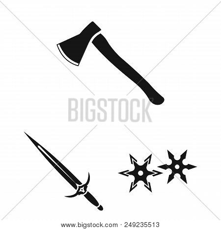 Types Of Weapons Black Icons In Set Collection For Design.firearms And Bladed Weapons Vector Symbol 