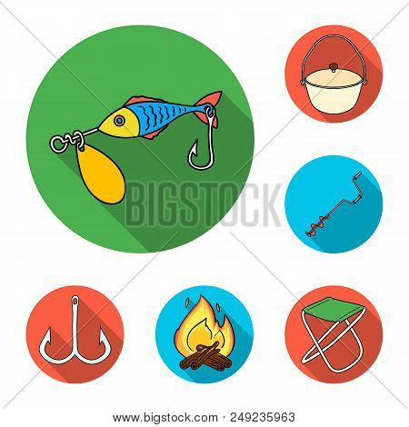 Fishing And Rest Flat Icons In Set Collection For Design. Tackle For Fishing Vector Symbol Stock  Il
