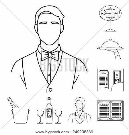Restaurant And Bar Outline Icons In Set Collection For Design. Pleasure, Food And Alcohol Vector Sym