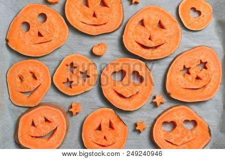 Sweet Potato Carving Funny Faces, Halloween Symbol, Creative Food