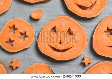 Sweet Potato Carving Funny Faces, Halloween Symbol, Creative Food