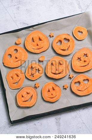 Sweet Potato Carving Funny Faces, Halloween Symbol, Creative Food