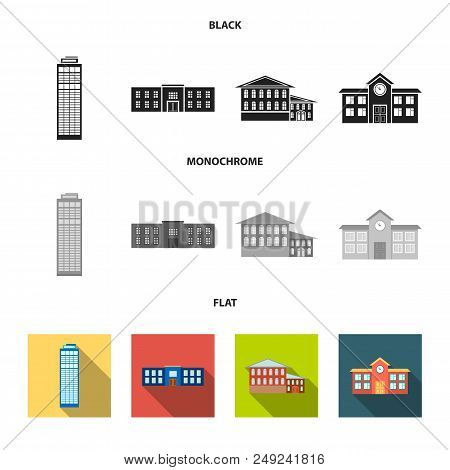 Skyscraper, Police, Hotel, School.building Set Collection Icons In Black, Flat, Monochrome Style Vec