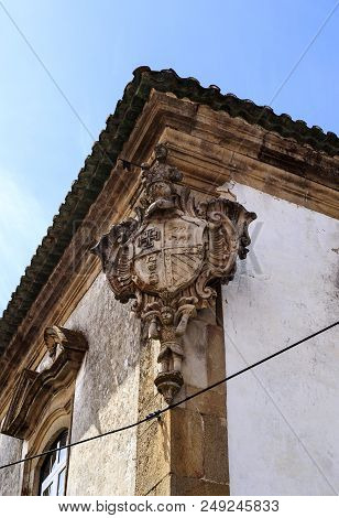 Coat Of Arms On The Late Baroque Quevedo Pessanha Manor, Built In The 18th Century In Caria, Castelo