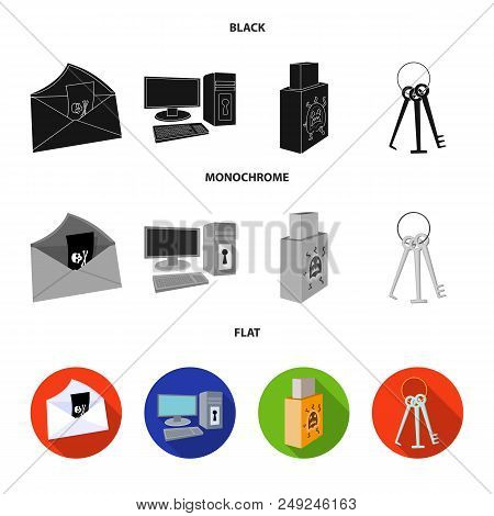 Virus, Monitor, Display, Screen .hackers And Hacking Set Collection Icons In Black, Flat, Monochrome