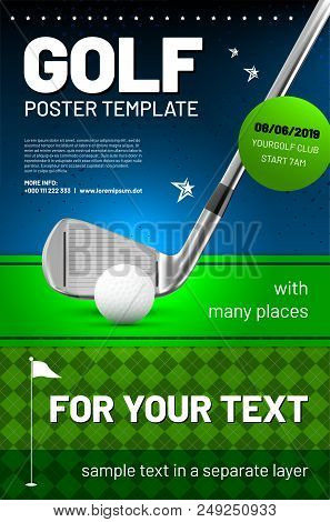 Golf Poster Template With Sample Text In Separate Layer- Vector Illustration