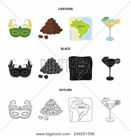Brazil, Country, Mask, Carnival . Brazil Country Set Collection Icons In Cartoon, Black, Outline Sty