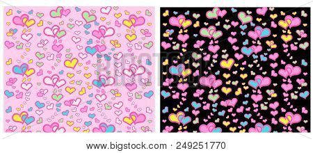 Set Of  Heart With Pink, Green, Yellow On Pink And Black Background, Background For Banner, Valentin