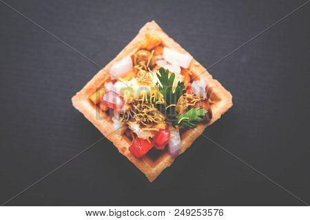 Crispy Canape Or Canapé Is A Starter Recipe From India - Round Or Square Shaped Puri Filled With Yog