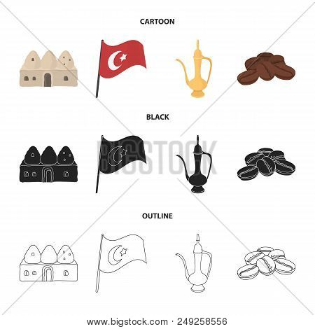 House Hive, National Flag, Coffee Pot Copper, Grains Coffee.turkey Set Collection Icons In Cartoon, 