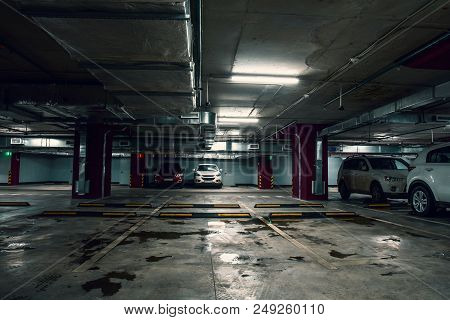 Underground Garage Parking Lot, Auto Park Interior Inside With Cars, Toned