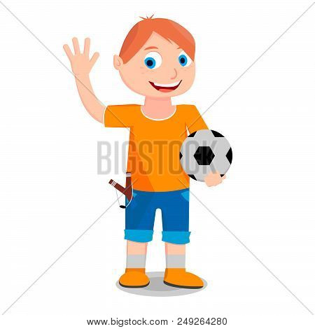 A Boy With A Ball In His Hand Is Calling His Friends To Play With Him In A Football.